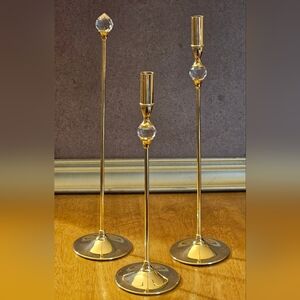 Valerio Albarello 24k Gold-plated Brass Candle Holders with Swarovski Crystal